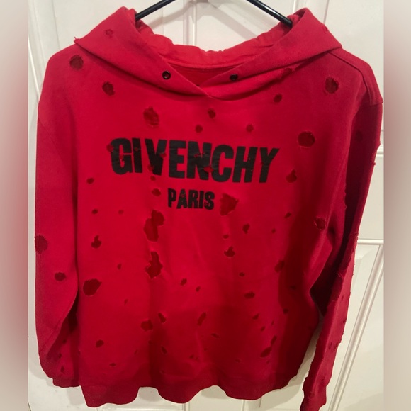 Red Givenchy Distressed Logo Hoodie. Size XL - Picture 1 of 8